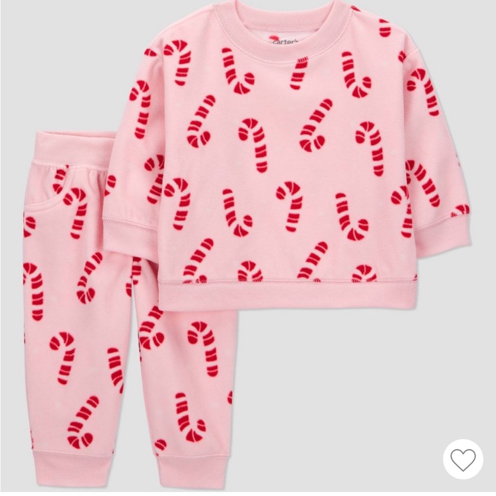 Carter's Pink fleece Set with Red Candy Cane Pattern